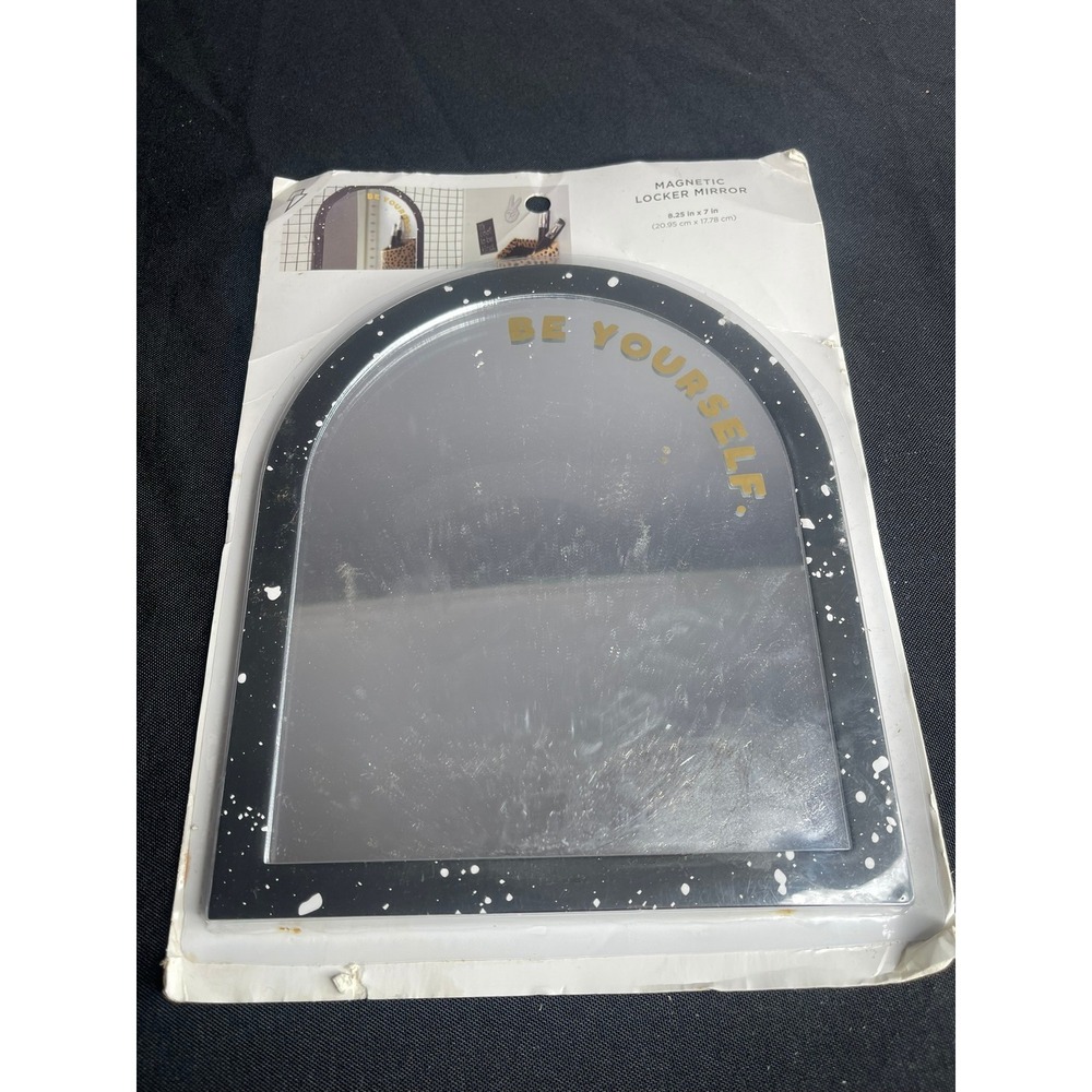 Paper Riot Co Magnetic Locker Mirror Be Yourself Black Splatter Arch 8.25x7in